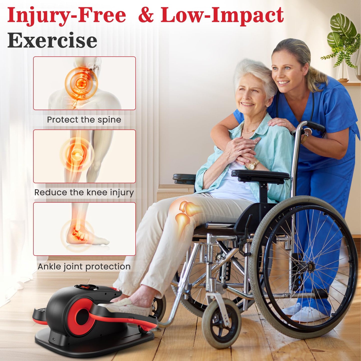 ARTHOOT Under Desk Elliptical Machine, Ellipse Exerciser as Seen on TV for Seniors with Remote Control & 12 Adjustable Speeds, Elliptical Machine for Home (Red)