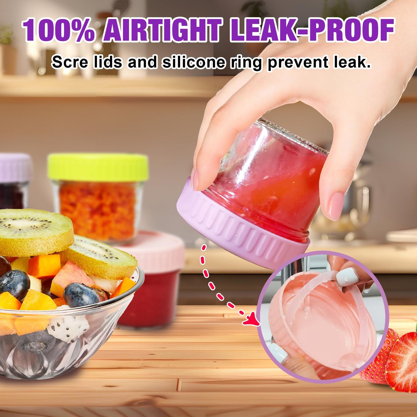 8 Pack Glass Baby Food Storage Containers, 4 oz Baby Food Storage Jars With Lids, Microwave, Dishwasher & Freezer Safe, BPA-Free Baby Food Jars, Suitable for Toddler Foods, Fruit , Purees, Snack