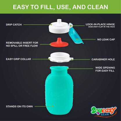 Aqua 6 oz Squeasy Snacker Spill Proof Silicone Reusable Food Pouch - for Both Soft Foods and Liquids - Water, Apple Sauce, Yogurt, Smoothies, Baby Food - Dishwasher Safe