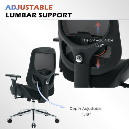 BOSMILLER 700lbs Big and Tall Office Chair with Wide Thick Seat Cushion for Sitting All Day,Ergonomic Mesh Desk Chair with Adjustable Lumbar Support for Heavy People,4D Armrests
