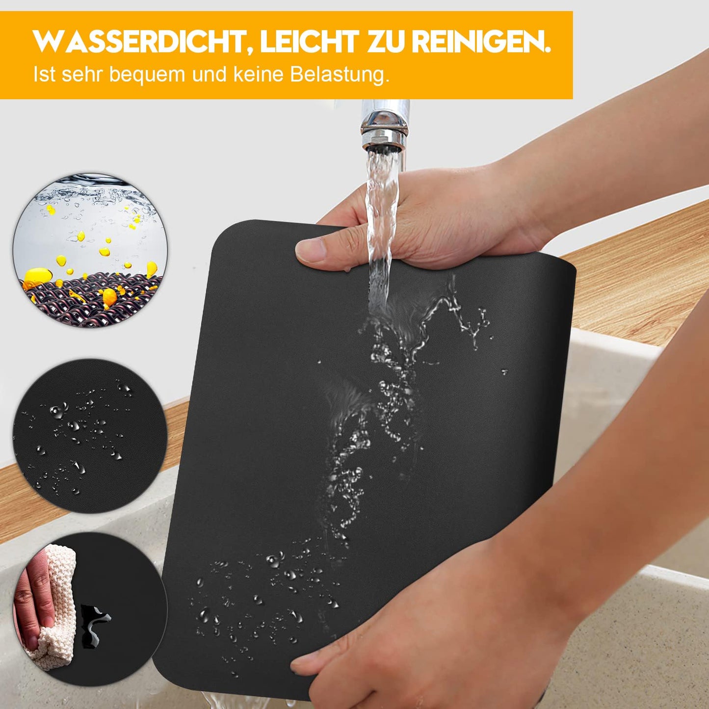 Bacgnyer Placemats Set of 6 Placemat with Coasters Heat Stain Scratch Resistant Non-Slip Waterproof Oil-Proof Washable Wipeable Outdoor Indoor for Dining Patio Table Kitchen Decor and Kids (Black 6)