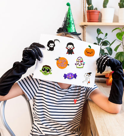 HSHFAMIIY Halloween Party Favors, Halloween Stickers, 100 PCS Non Repeating Vinyl Waterproof Stickers for Kids, Hall-oween Decorations Games Treats Classroom Crafts Gifts Party Supplies