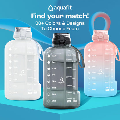 AQUAFIT 1 Gallon Water Bottle with Time Marker - Straw & Chug Lid - BPA Free Gym Water Bottle with Straw - Big Gallon Jug (Gray, 128 oz - 2in1 Lid)