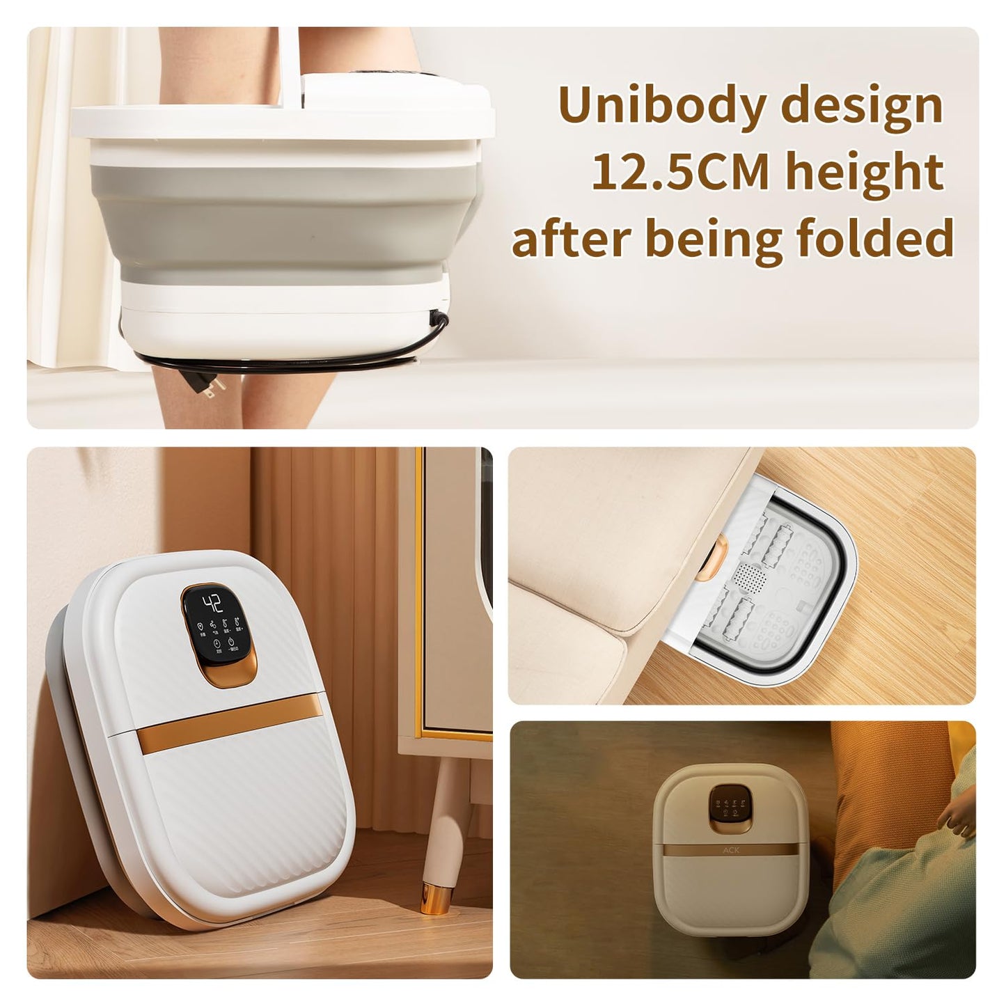 ACKLEAP Collapsible Foot Spa with Heat, Touchscreen, Foldable Foot Bath Massager with Temperature Control, Foot Massage Rollers, Pedicure Spa for Home, Office, Relaxation, Gift for Men & Women