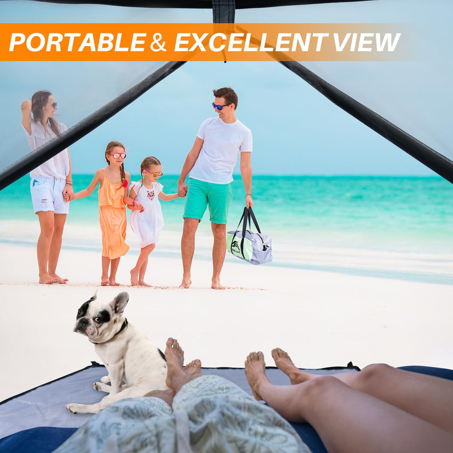 Happy Travel Beach Tent Sun Shelter for 3/4/5/6/7/8 Person, Portable UPF 50+ UV Protection Beach Shade Canopy for Family & Baby, Lightweight & Easy Setup Beach Cabana with 3 Ventilation Mesh Windows