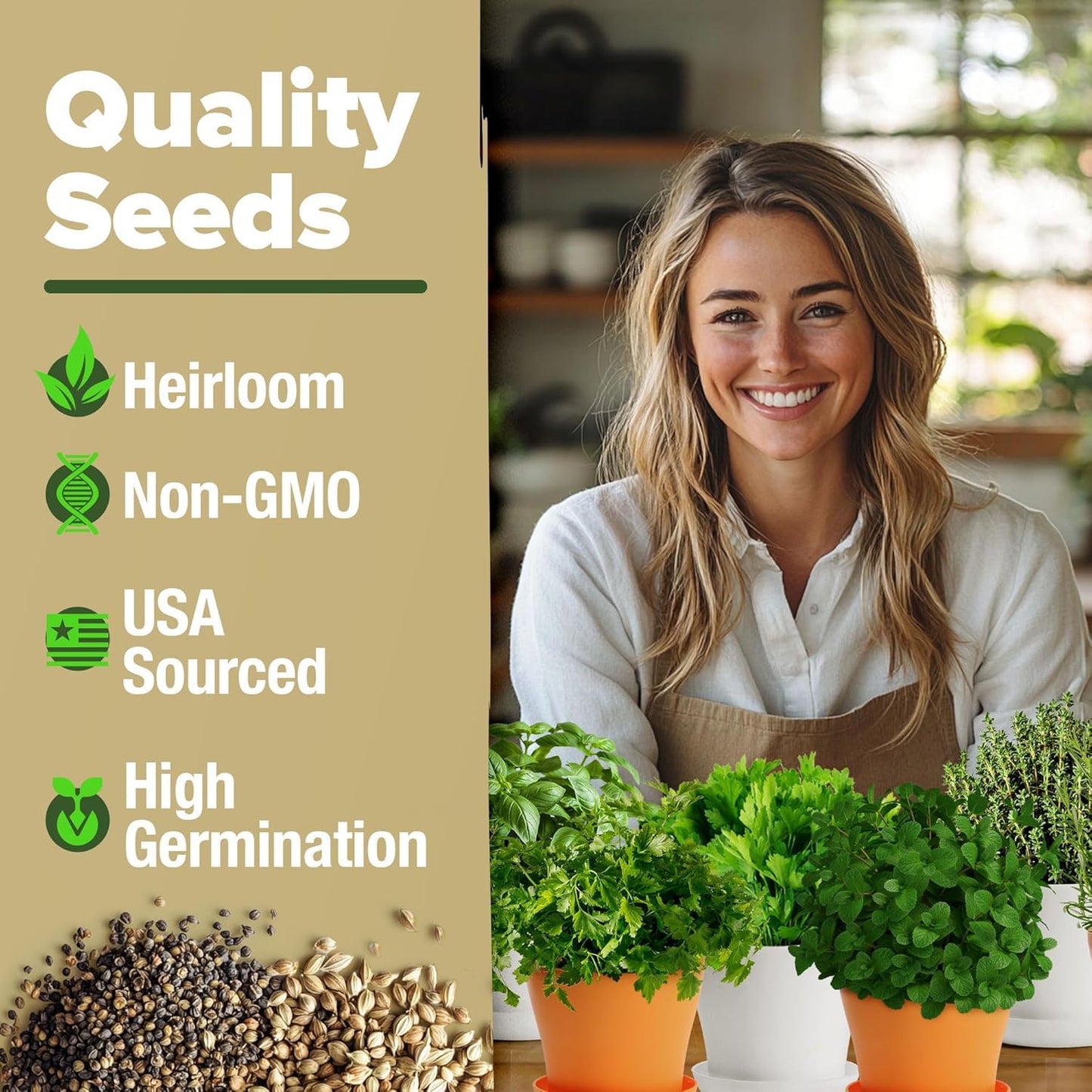 HOME GROWN 𝗣𝗥𝗘𝗠𝗜𝗨𝗠 𝗛𝗘𝗥𝗕 𝗞𝗜𝗧 8 Herb Seeds Garden Kit, Complete Indoor Planter Gift with Basil Cilantro Mint & More, Unique Kitchen Growing Set for Women Men, Birthday Housewarming Present