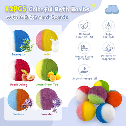 Bath Bombs for Kids, 12pcs Bath Bombs with Surprise Crystal Toys Inside, Handmade Natural and Organic Bubble Bath Fizzies, Birthday Easter Gift for Girls and Boys