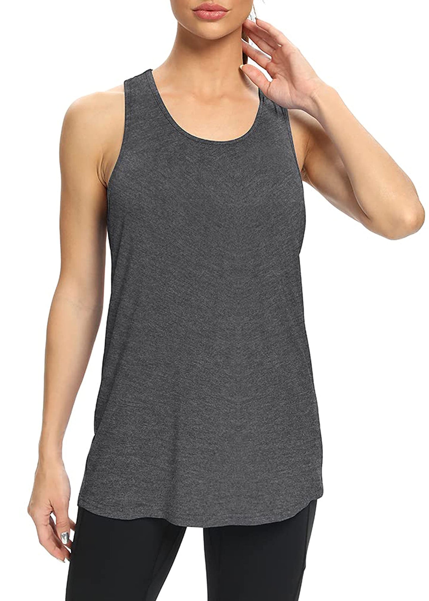 Bestisun Long Yoga Workout Tank Tops Tennis Sports Shirts Loose fit Gym Exercise Clothes for Women Heather Gray M