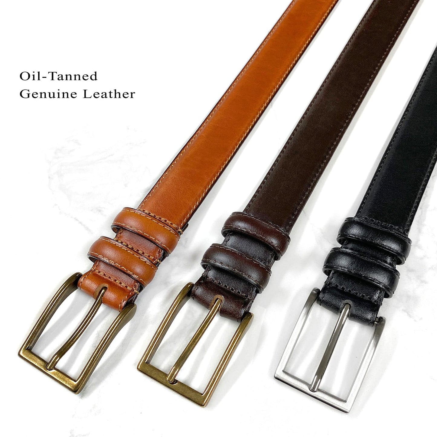 HJ-10 Men's Oil-Tanned Genuine Leather Dress Classic Belt 1-1/8"(30mm) Wide (Tan, 36.)