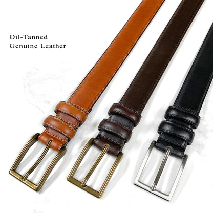 HJ-10 Men's Oil-Tanned Genuine Leather Dress Classic Belt 1-1/8"(30mm) Wide (Tan, 36.)