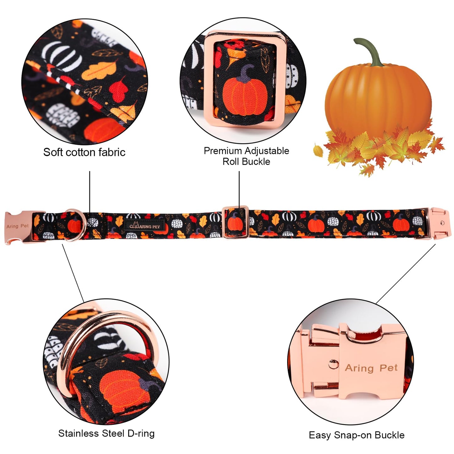 ARING PET Halloween Dog Collar with Bow, Cotton Autumn Black Pumpkin Orange Sailor Bowtie Collars with Metal Buckle for Puppy Small Medium Large Girl Boy Dogs Pets-S