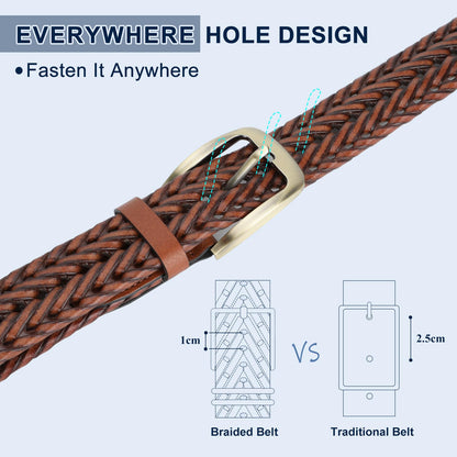 BELTROAD Mens Braided Leather Belt Woven Leather Belts Birthday Christmas Gifts for Men Brown Hand Braided Belt for Wasit 32"-38"