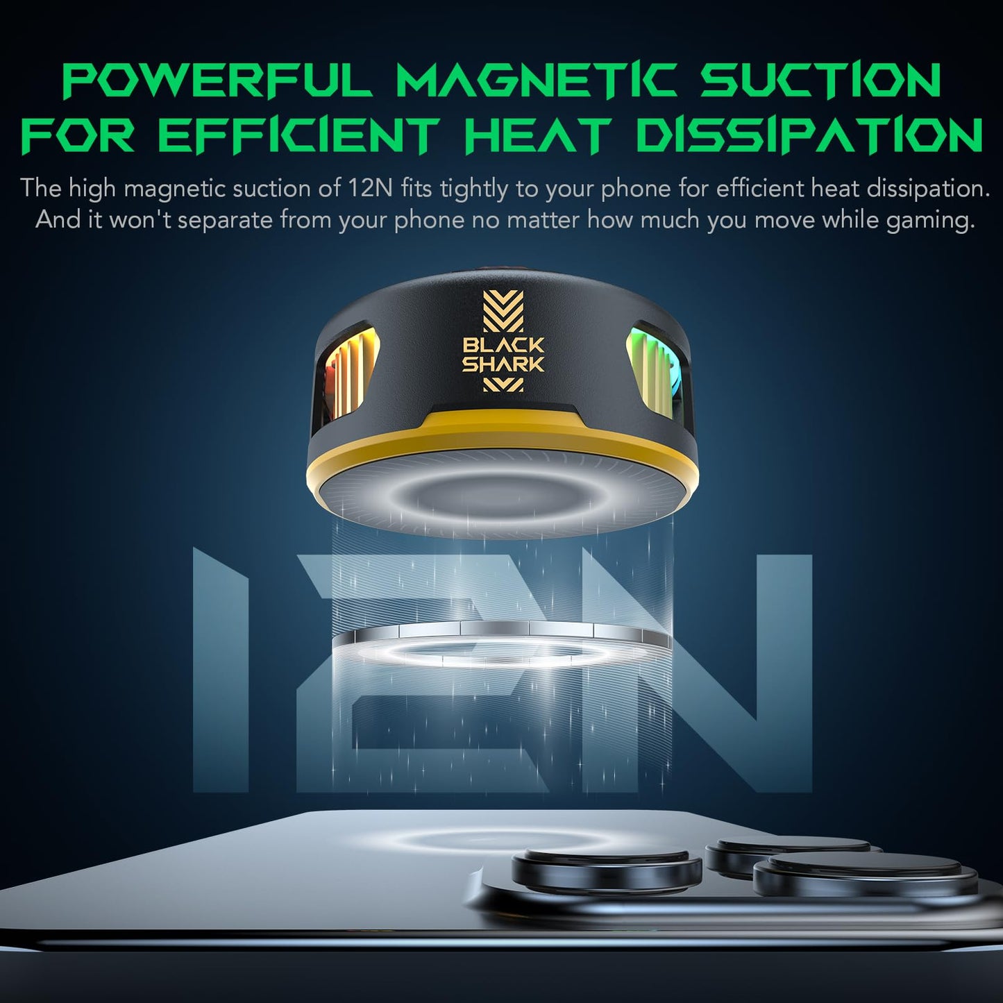 Black Shark FunCooler 5 Magnetic Cell Phone Cooler for Gaming, Portable Mobile Phone Cooling Fan with RGB Light, Cellphone Radiator for iPhone Magnetic Series/Android/Tablet/iPad (Black)