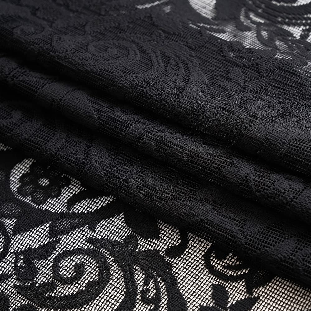 Black Lace Kitchen Curtains Tier and Valance Set 3 Pieces Elegant Gothic Cafe Curtains with Valance 36 Inch Length Rod Pocket Witchy/Skull /Halloween Decor for Laundry Room Bathroom RV, 52" x 36"