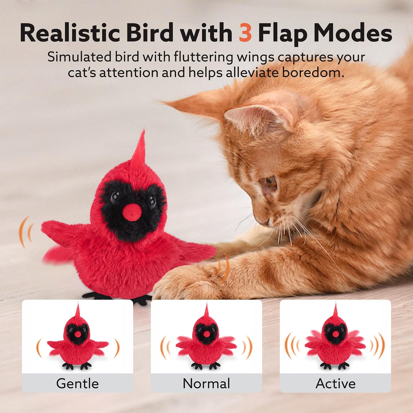 AIPERRO Flapping Cardinal Cat Toys, Interactive Cat Exercise Toy with Lifelike Bird Chirp, USB Rechargeable Automatic Cat Kicker Catnip Toys for Bored Indoor Adult Cats Kittens