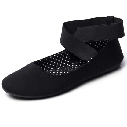 Alpine Swiss Peony Ballet Flats Shoes for Women | Elastic Ankle Strap Flats | Round Closed-Toe Shoes | Slip On Loafers | Padded for Comfort BLK 11