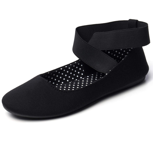 Alpine Swiss Peony Ballet Flats Shoes for Women | Elastic Ankle Strap Flats | Round Closed-Toe Shoes | Slip On Loafers | Padded for Comfort BLK 11