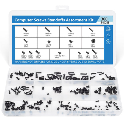 300PCS Computer Notebook Laptop Screws Assortment Kit, 12 Sizes M2.5 M2 M3 Laptop Screws for Lenovo Dell HP Asus Samsung Toshiba Acer SSD HDD SATA Hard Drive Mounting Repair