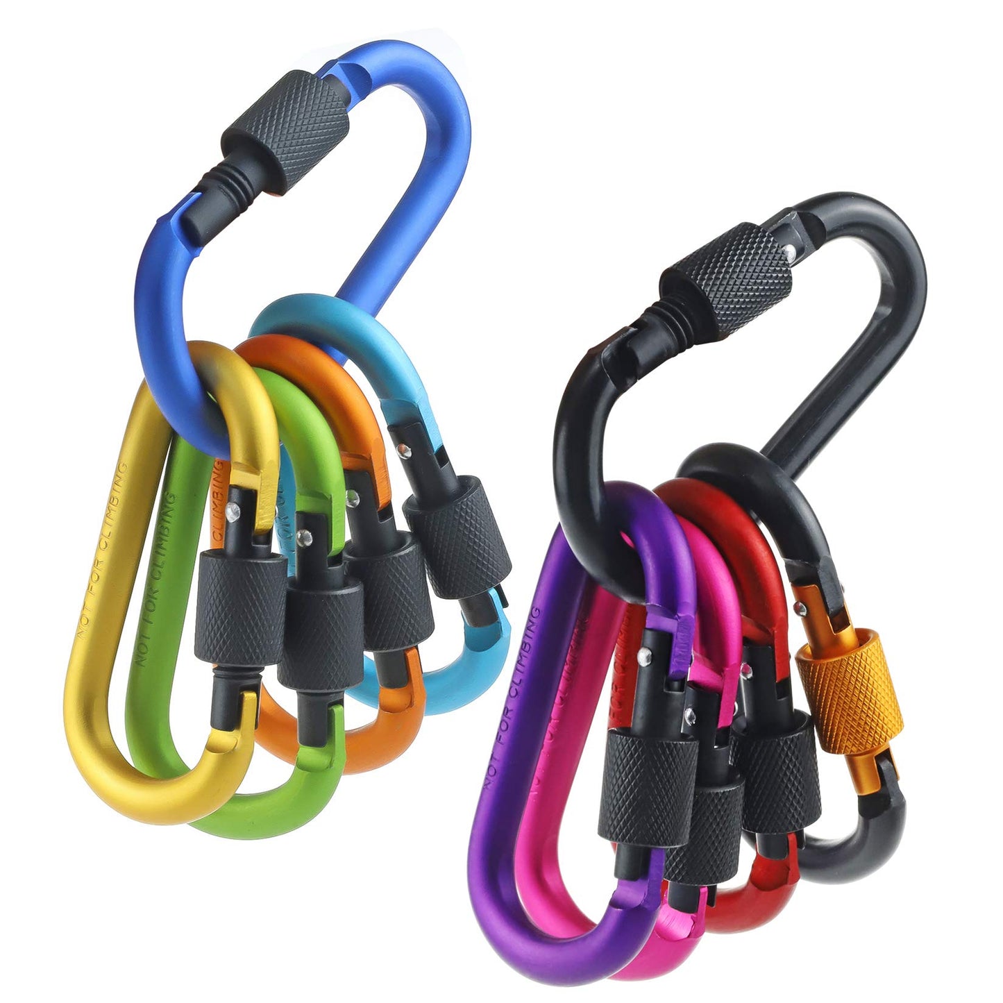 IEBUOBO 10 Pack Aluminum D Ring Key Rings Hiking Clips Locking Carabiner for Hiking Camping Fishing and Outdoor Use，Clips with Screw Gate Multicolored