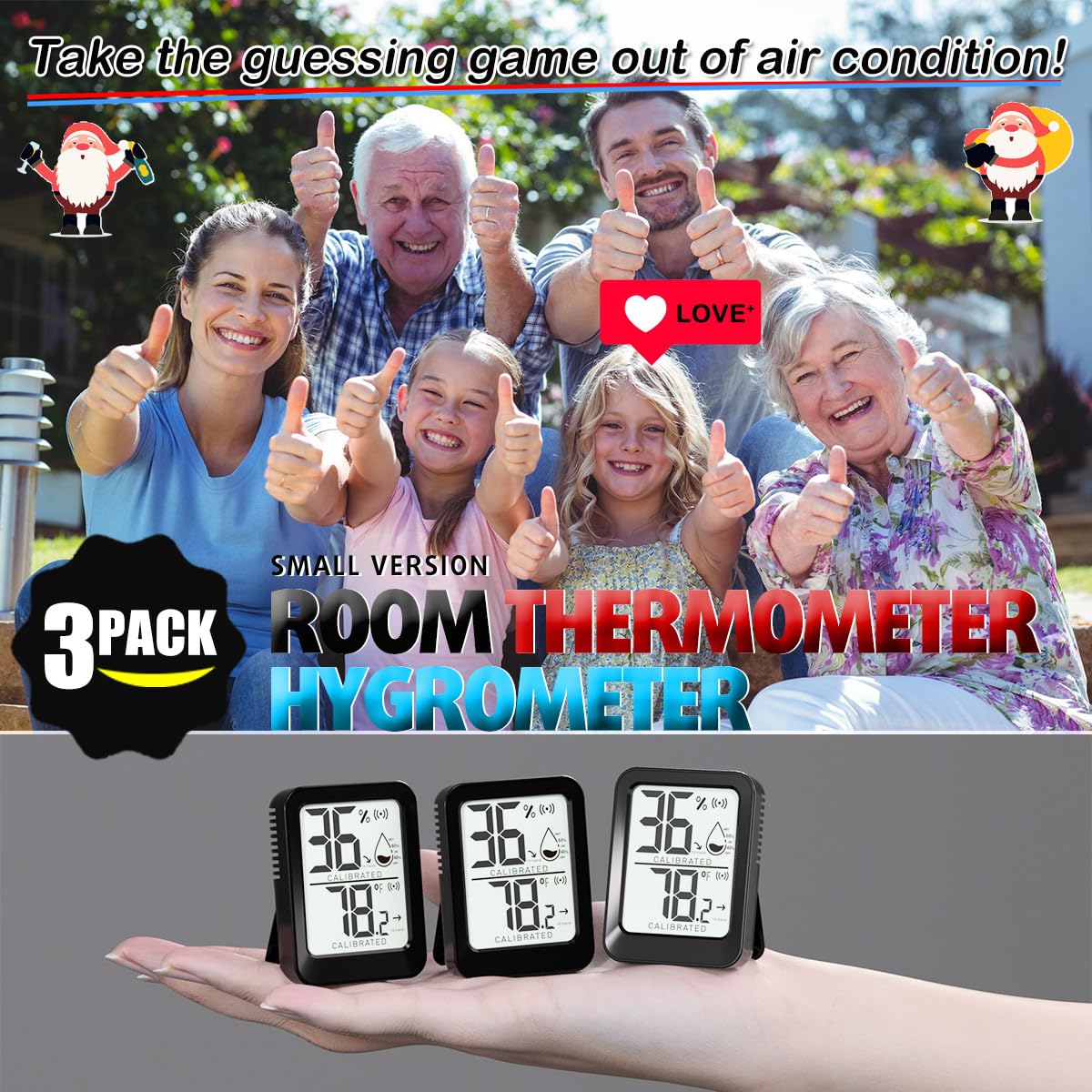 AyayaBoss 3 Pack Room Thermometer Indoor Hygrometer for Home, Digital Sensor Mini Humidity Gauge Meter, Temperature Humidity Monitor for Bedroom, Pet, Plant - Battery Included