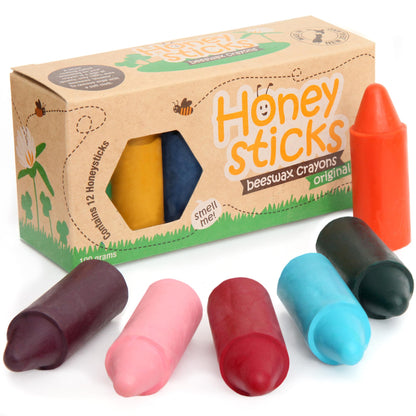 Honeysticks 100% Pure Beeswax Crayons (12 Pack) - Non Toxic Crayons, Safe for Babies and Toddlers, for 1 Year Plus, Handmade in New Zealand with Natural Beeswax, Food-Grade Colors, Eco-Friendly