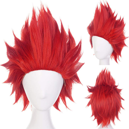 ANOGOL Hair Cap+ Short Red Anime Cosplay Wig Angry Wig Synthetic Red Crazy Hair Angry Outfit Short Spiky Wigs for Men Halloween Christmas Party Costume