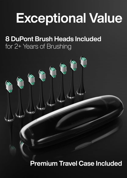 Aquasonic Black Series Ultra Whitening Toothbrush – ADA Accepted Electric Toothbrush- 8 Brush Heads & Travel Case – 40,000 VPM Electric Motor & Wireless Charging - 4 Modes w Smart Timer