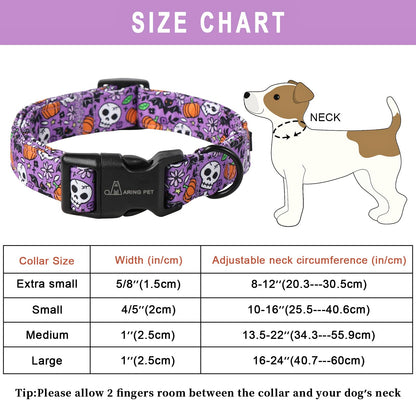 ARING PET Halloween Dog Collar-Cotton Purple Pumpkin Dog Collars, Adjustable Skull Bat Print Pet Collar Puppy Collars with Quick Release Buckle for Girl&Boy Dogs