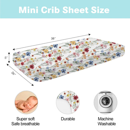 bimocosy Mini Crib Sheets,Pack and Play Sheets for Baby Girl Boy 4 Pack,Size 38"x 26" for Playard Mattress,Portable Mini Crib,Soft Pack N Play Sheets Fitted,Butterfly/Floral/Pink/Purple