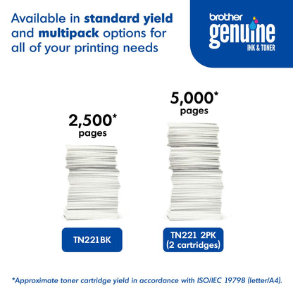Brother Genuine Standard Yield Toner Cartridge, TN221BK, Replacement Black Toner, Page Yield Upto 2,500 Pages, Amazon Dash Replenishment Cartridge, TN221