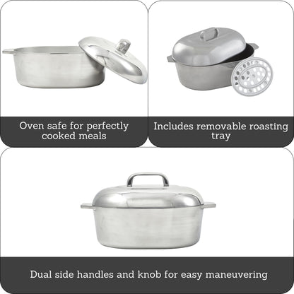 IMUSA USA Heavy Duty Cajun Oval Aluminum Roaster 15, Silver