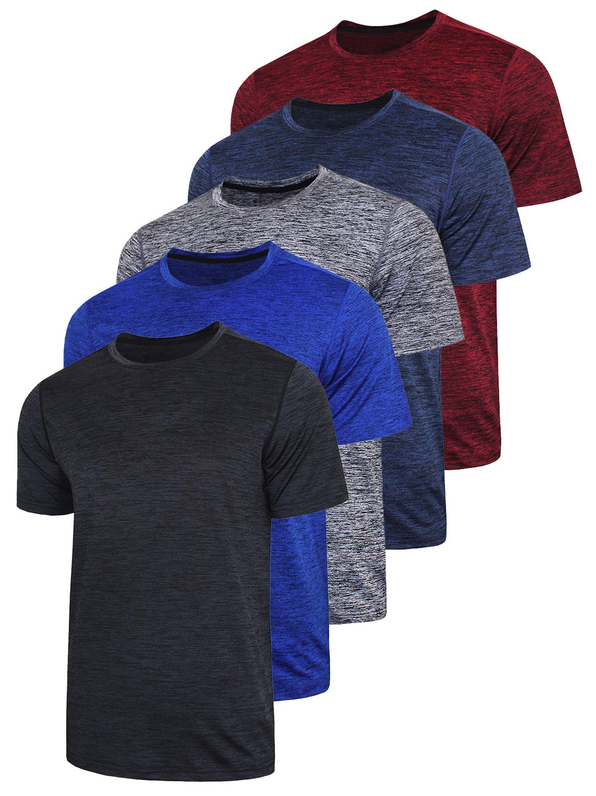 5 Pack Men’s Active Quick Dry Crew Neck T Shirts | Athletic Running Gym Workout Short Sleeve Tee Tops Bulk (Set 1, X-Large)
