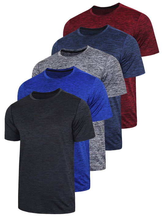 5 Pack Men’s Active Quick Dry Crew Neck T Shirts | Athletic Running Gym Workout Short Sleeve Tee Tops Bulk (Set 1, X-Large)
