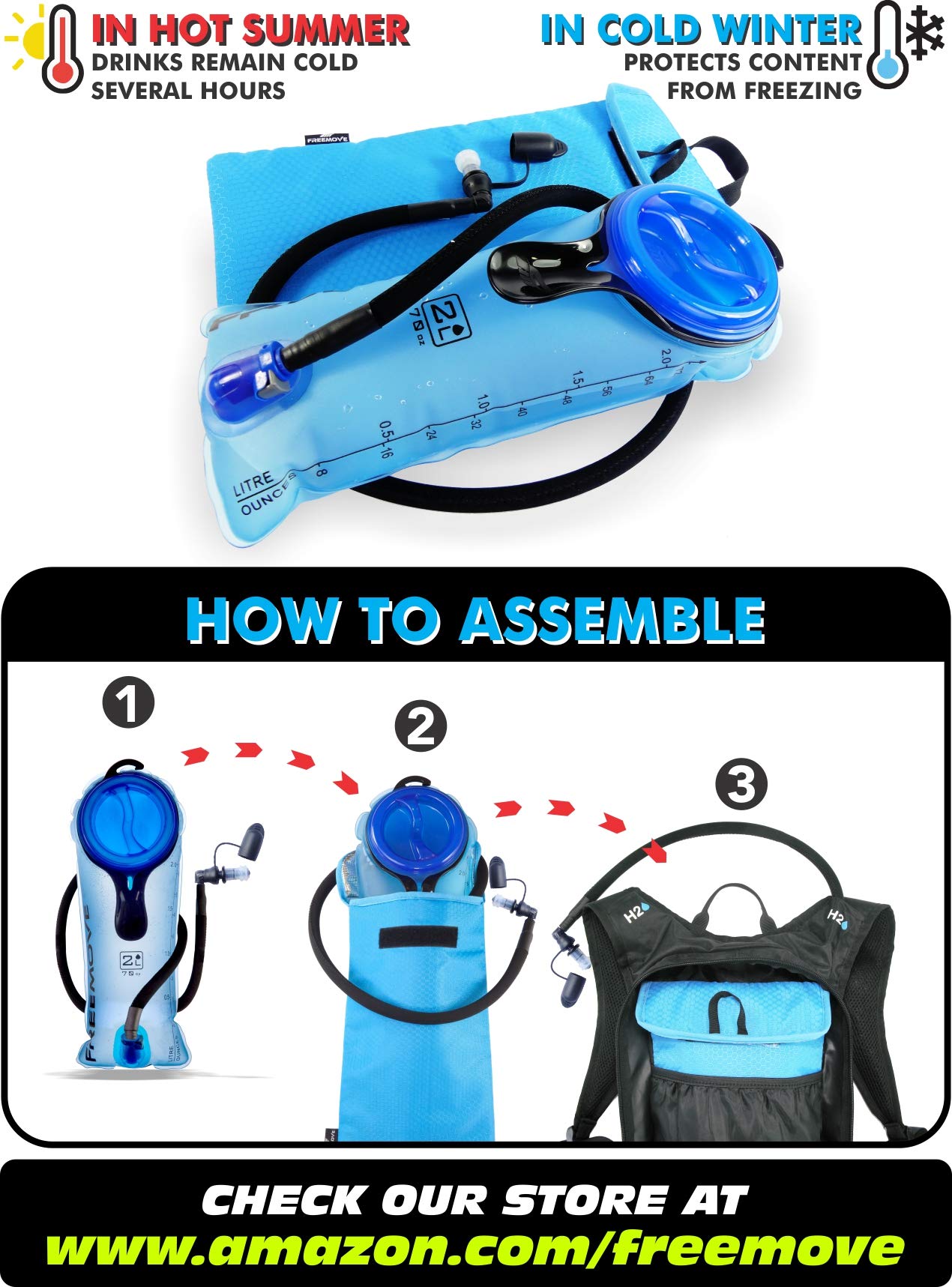 2L Hydration Bladder & Cooler Bag > Keeps Drink Cool & Protects Bladders > Leak Proof Camel Water Pack for Backpack > Tasteless & BPA Free TPU Material, Quick Release Insulated Tube with On/Off Valve