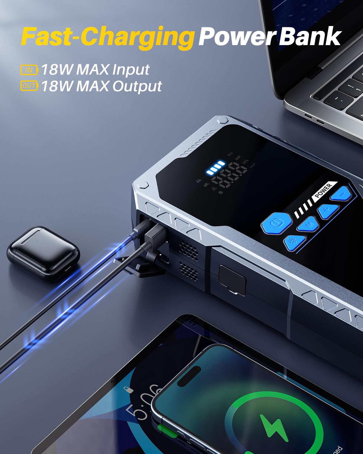 AUTOONE 8000A Jump Starter with Air Compressor (All Gas/12L Diesel), 150PSI Car Jumper Starter Portable, Jump Box Tire Inflator with LED Flashlight, LCD Display, Storage Case