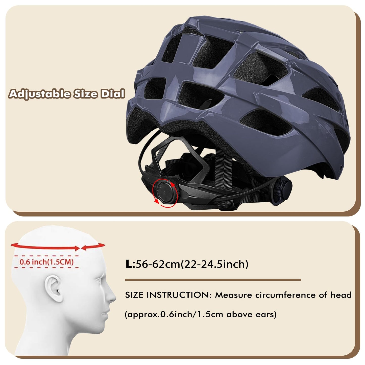 AISSTXOER Bike Helmet for Adults, CPSC-Certified 56-62cm Adjustable Road Cycling Helmet, Lightweight, Streamlined & 24-Vent One-Piece Moulded Design, with Detachable Visor (Black Gradient)