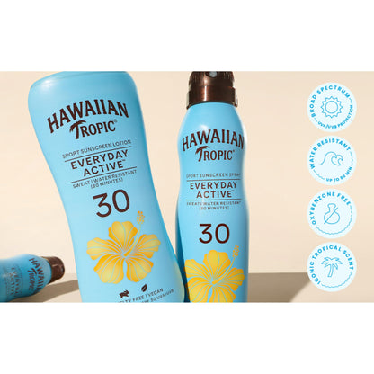 Hawaiian Tropic Everyday Active Lotion Sunscreen SPF 30, 8oz Twin Pack | Broad Spectrum, Oxybenzone Free Sunblock, 8oz Each