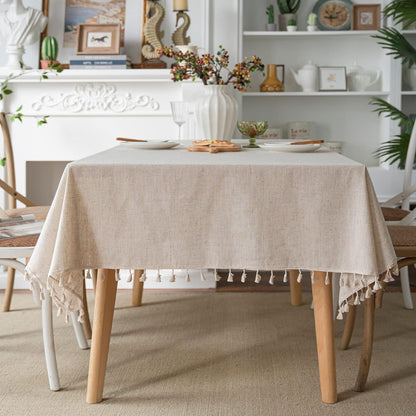 JaeMoose Washable Cotton Linen Tablecloths Fabric Tassel Tablecloth Dust-Proof Table Cover for Kitchen Dinning Tabletop Home Decoration Everyday Use (Linen, 140 x 180 cm)