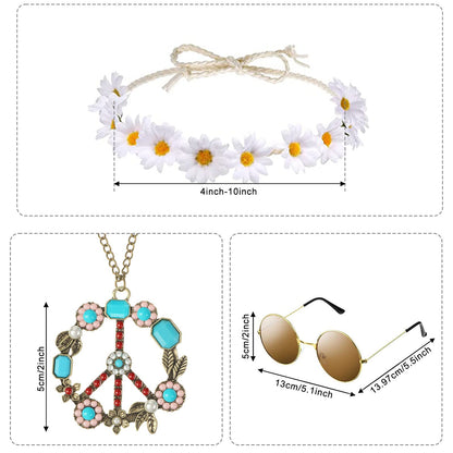 Zhanmai 4 Pieces 60s 70s Outfits for Women Disco Hippie Costume Cowgirl Fringe Vest Bohemia Headband for Halloween Cosplay(XL)