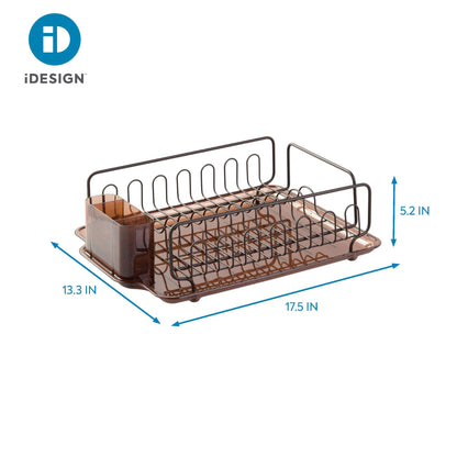 InterDesign Forma Kitchen Dish Drainer Rack with Tray for Drying Glasses, Silverware, Bowls, Plates - Amber/Bronze