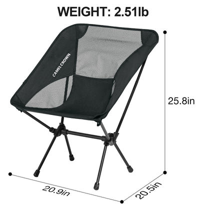 CAMEL CROWN Portable Camping Chair Lightweight Compact Folding Chair Mesh for Outdoor Camp Travel Beach Picnic Festival Hiking Backpacking Black