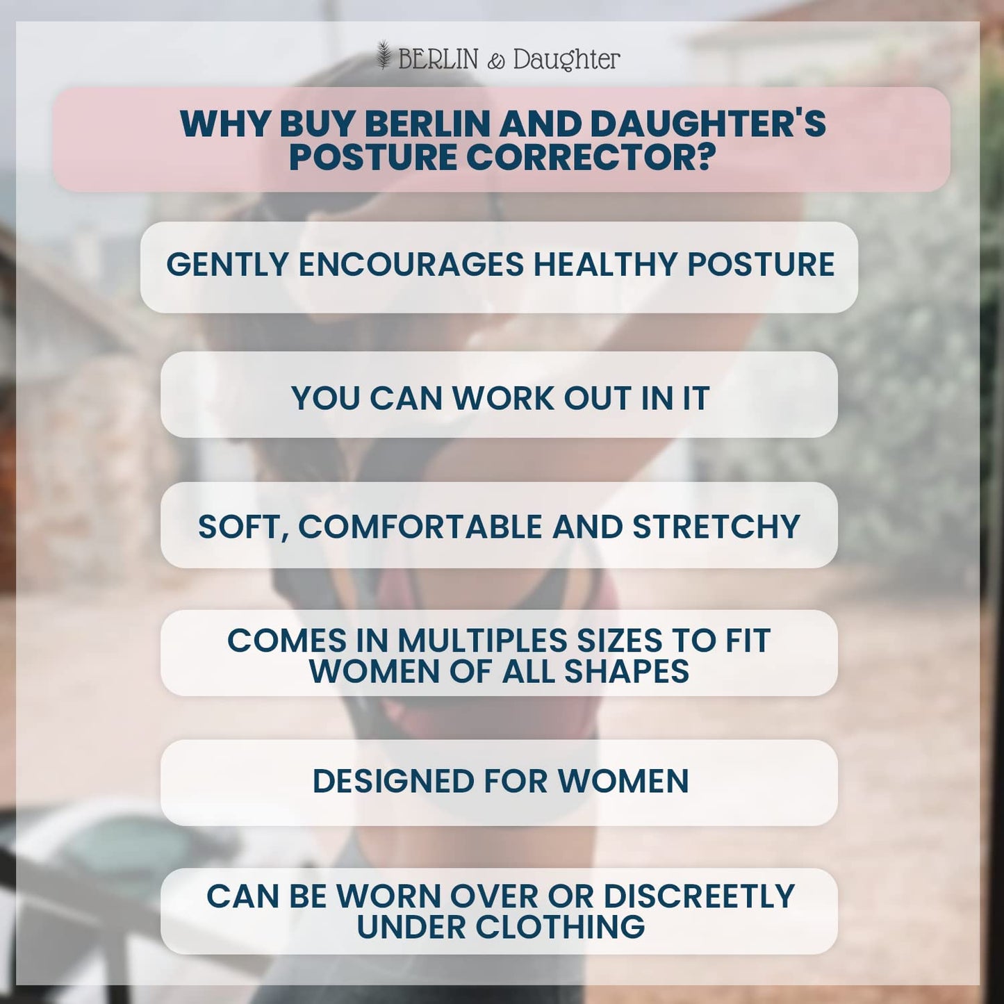 Berlin & Daughter Posture Corrector - Fully Adjustable Breathable Clavicle Chest Back Support Brace for Improves Posture & Provide Lumbar Support Back Pain Relief - Perfect for Men & Women - Medium