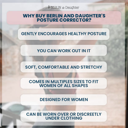 Berlin & Daughter Posture Corrector - Fully Adjustable Breathable Clavicle Chest Back Support Brace for Improves Posture & Provide Lumbar Support Back Pain Relief - Perfect for Men & Women - Large