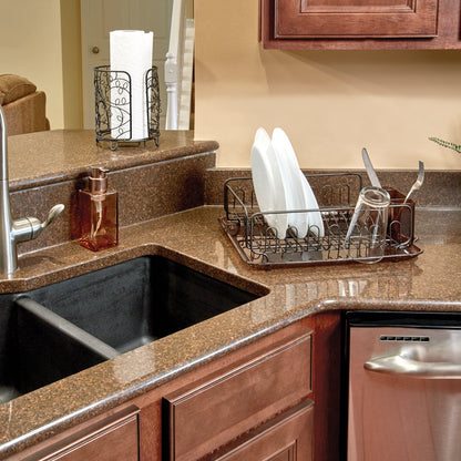 InterDesign Forma Kitchen Dish Drainer Rack with Tray for Drying Glasses, Silverware, Bowls, Plates - Amber/Bronze