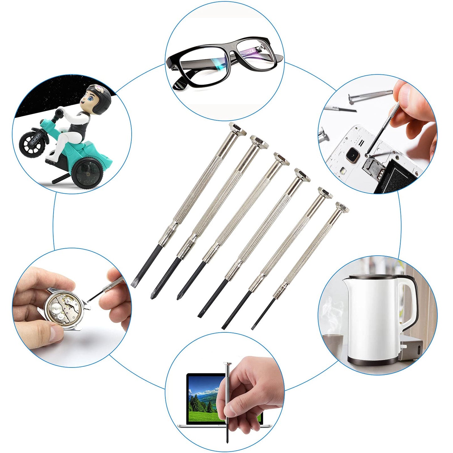 6 PCS Precision Screwdriver Sets, Eyeglass Repair Kit Screwdriver, Mini Screwdriver Set, Flat Head and Philips Head Screwdriver Sets, With 6 Different Sizes, Suitable For Watch, Electronic Repairs