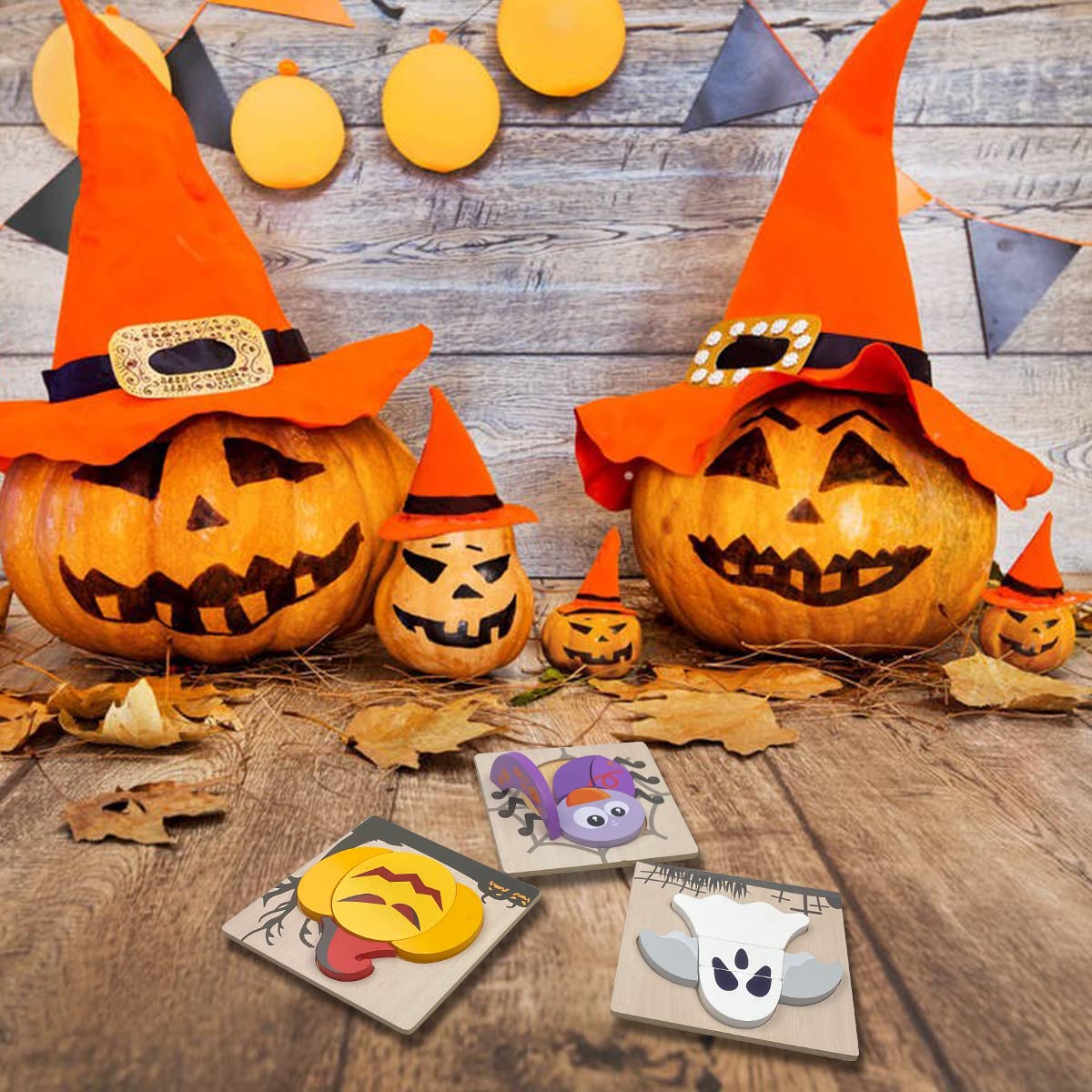 Anditoy 4 Pack Halloween Wooden Puzzles for Kids Toddlers Halloween Toys Party Favors Treat Bags Gifts