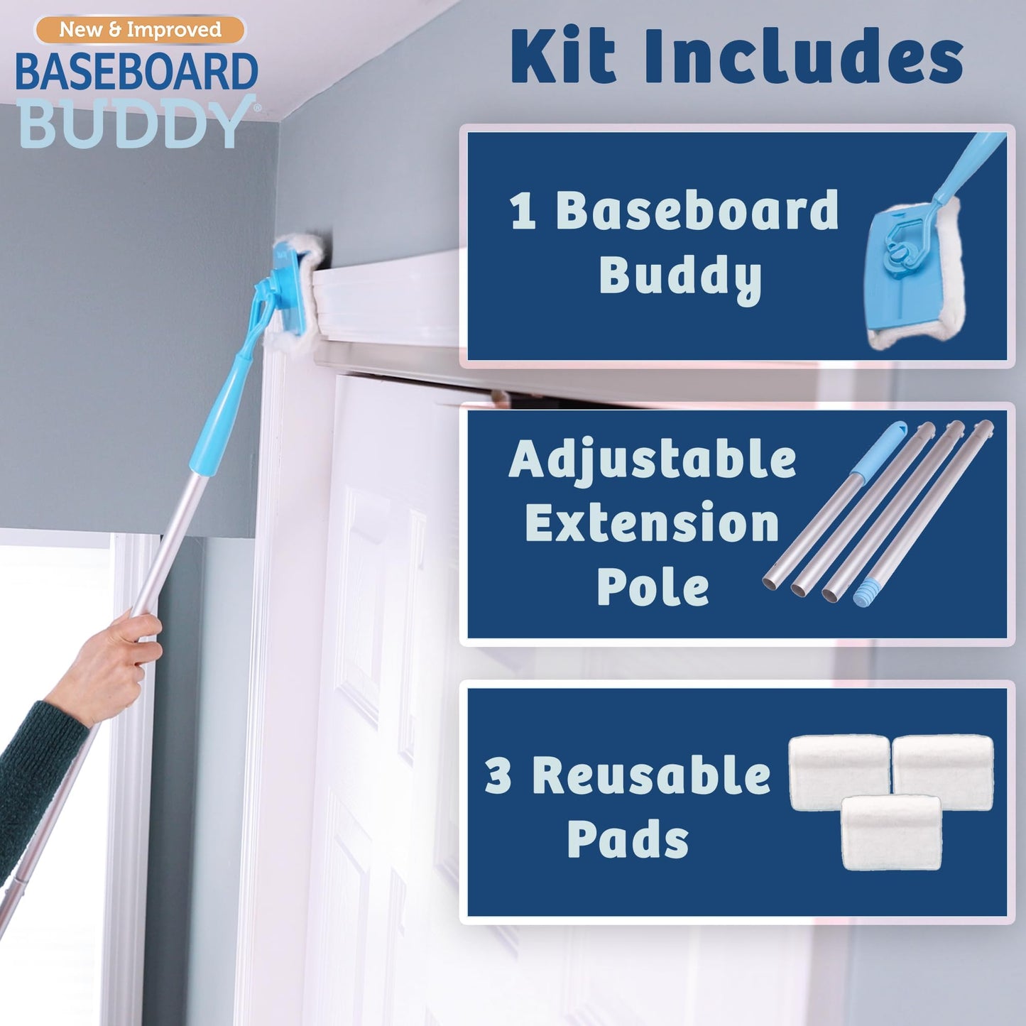 Baseboard Buddy – Baseboard & Molding Cleaning Tool! Includes 1 Baseboard Buddy and 3 Reusable Cleaning Pads, As Seen on TV