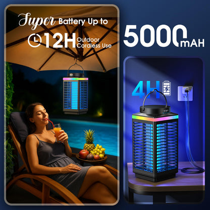 Bug Zapper Outdoor, 4-in-1 4200V Electric Mosquito Zapper, Cordless Rechargeable Bug Zapper Fly Zapper with 5000mAH Battery, Waterproof IP68, Portable & Wireless Insect Zapper for Camping Patio Black