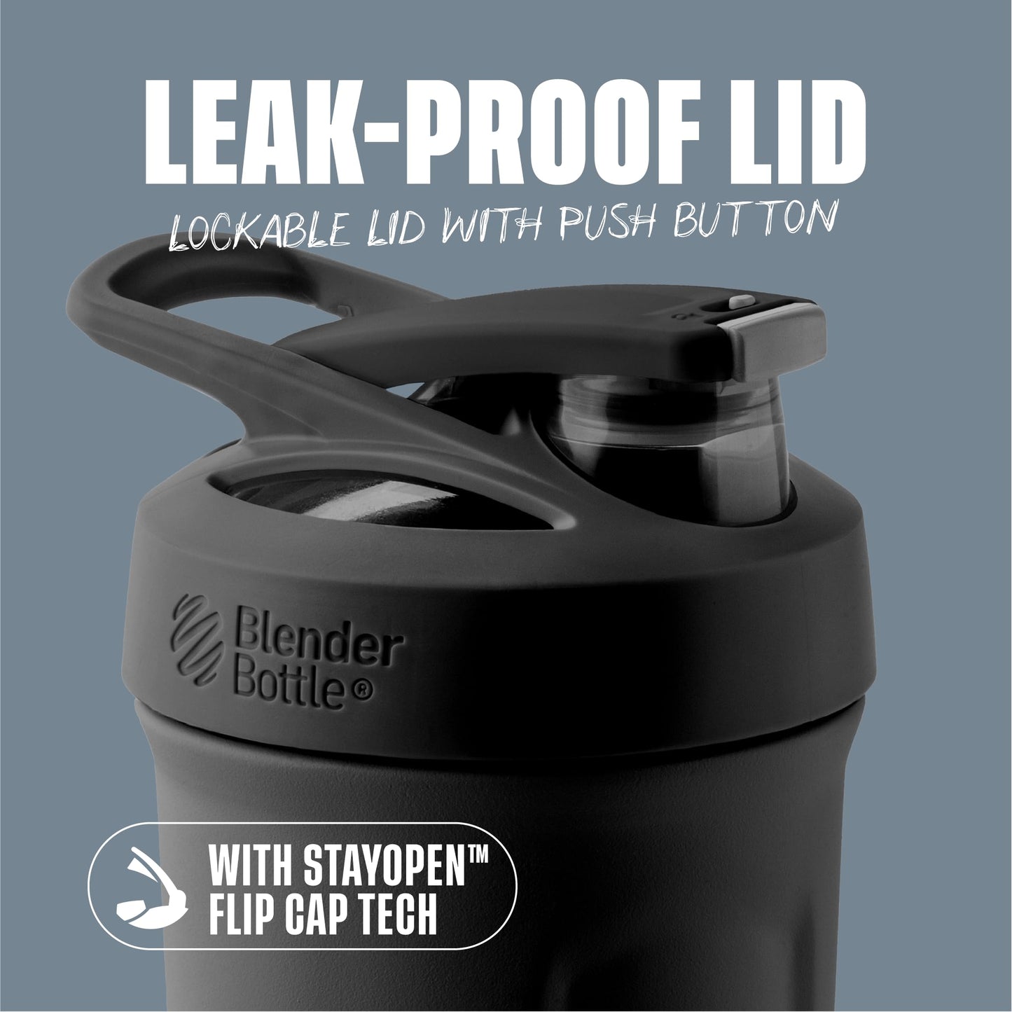 BlenderBottle Strada Shaker Cup Insulated Stainless Steel Water Bottle with Wire Whisk, 24-Ounce, Black