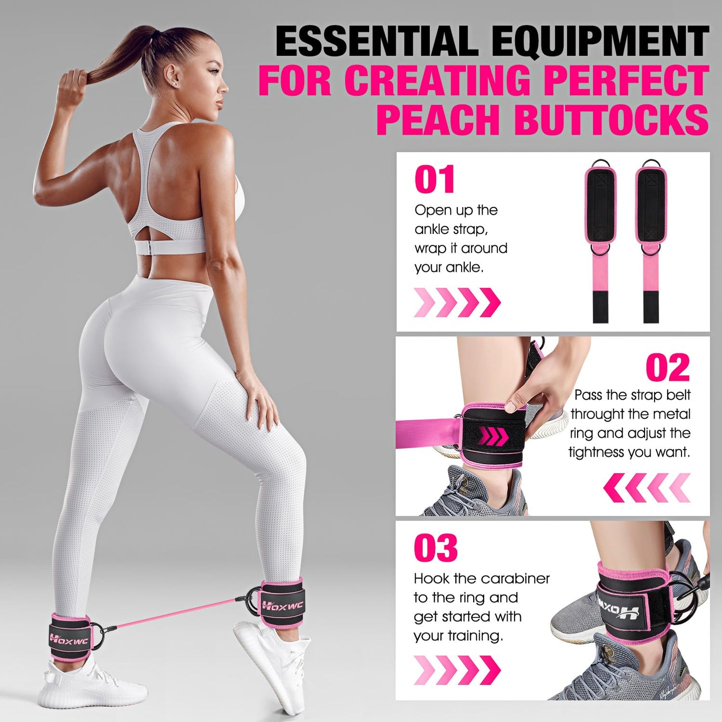 HOXWC Ankle Bands with Cuffs for Leg and Booty Workouts - Resistance Bands for Kickbacks and Hip Training